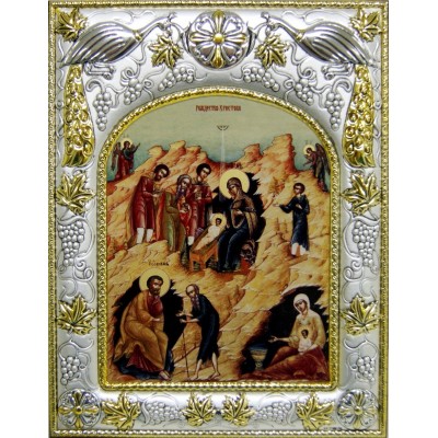 Икона Рождество Христово в серебряном окладе фото