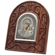 Казанская Богородица. Икона обсидиан на дереве из серебра 960 пробы фото