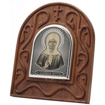 Матрона Св. Икона обсидиан на дереве из серебра 960 пробы фото