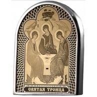 Святая Троица. Дорожная икона в виде арки обсидиан из серебра 925 пробы фото