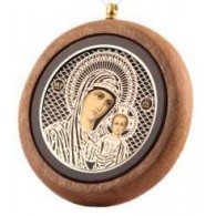 Автомобильная икона Казанская Богородица из серебра на дереве фото