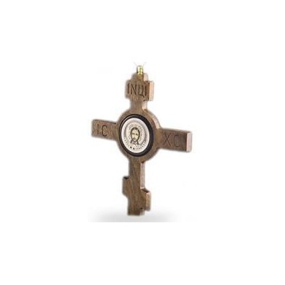 Дорожный крест "Господи, спаси и сохрани" обсидиан/дерево  (190мм х 170мм) серебро 925 пробы фото
