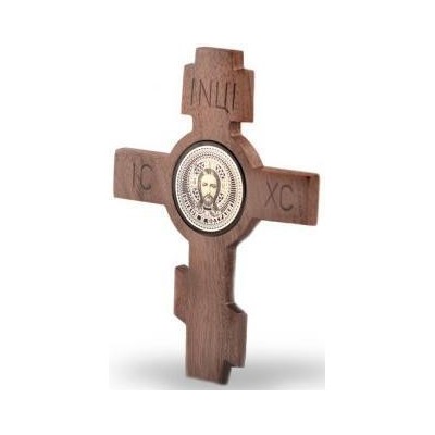 Крест. Дорожная икона обсидиан на дереве из серебра 925 пробы фото