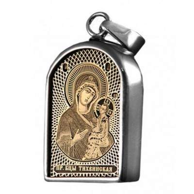 Тихвинская Богородица. Образок в виде арки обсидиан из серебра 925 пробы фото