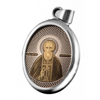 Святой преподобный Сергий Радонежский. Иконка в виде овала обсидиан из серебра 925 пробы фото
