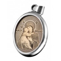 Владимирская Богородица. Иконка в виде овала обсидиан из серебра 925 пробы фото