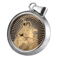 Святой Георгий Победоносец. Иконка в виде круга обсидиан из серебра 925 пробы фото