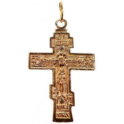 Православный крестик из серебра 925 пробы с красной позолотой фото