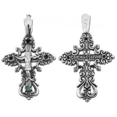 Очаровательный ажурный крест с фианитами из серебра 925 пробы с чернением фото