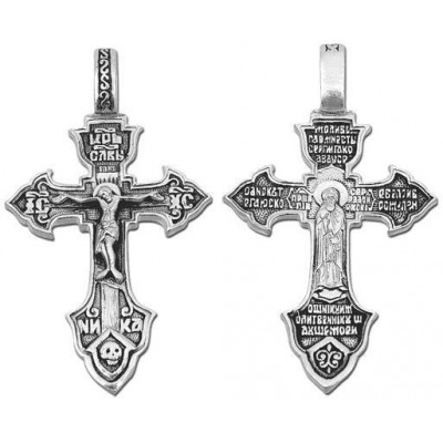 Крест православный "Распятие Христово. Св. Сергий Радонежский" из серебра 925 пробы с чернением фото