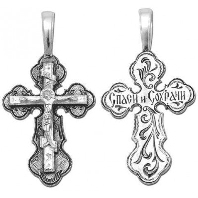 Большой православный крест из серебра 925 пробы с чернением фото