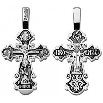 Крест "Распятие Христово. Николай Чудотворец" из серебра 925 пробы с чернением фото