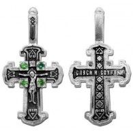 Серебряный православный нательный крест  с фианитами, серебро 925 пробы с чернением фото
