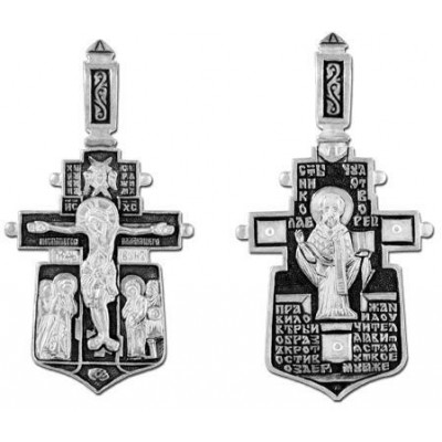 Православный нательный крестик Распятие Христово на обороте Св. Николай из  серебра 925 пробы с чернением фото