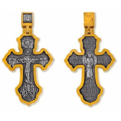 Крестик "Распятие Христово. Архангел Михаил." из серебра 925 пробы  с желтой позолотой фото