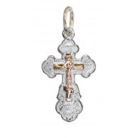 Крестик с золотым Распятием Христовым из серебра  Ag 925/Au 585 фото