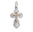 Крестик с золотым Распятием Христовым из серебра  Ag 925/Au 585