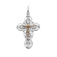 Нательный крестик с золотым Распятием Христовым из серебра Ag 925/Au 585 фото