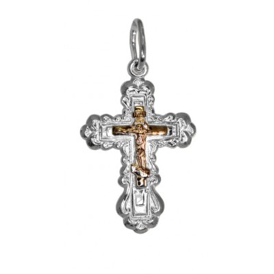 Православный крестик с золотым Распятием Христовым из серебра  Ag 925/Au 585 фото