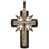 Солидный крест нательный с золотым Распятием Христовым из серебра 925 и золота 585 пробы фото