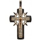 Солидный крест нательный с золотым Распятием Христовым из серебра 925 и золота 585 пробы