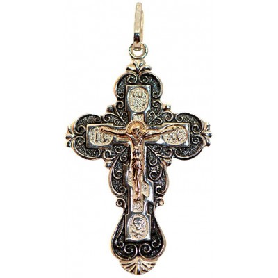 Художественный православный крест  из золота и серебра фото