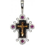 Православный крестик с вставками корунда с золотым Распятием Христовым из серебра  Ag 925/Au 585 фото