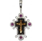 Православный крестик с вставками корунда с золотым Распятием Христовым из серебра  Ag 925/Au 585