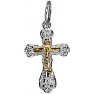 Крест с золотым Распятием Христовым из серебра  Ag 925/Au 585 фото