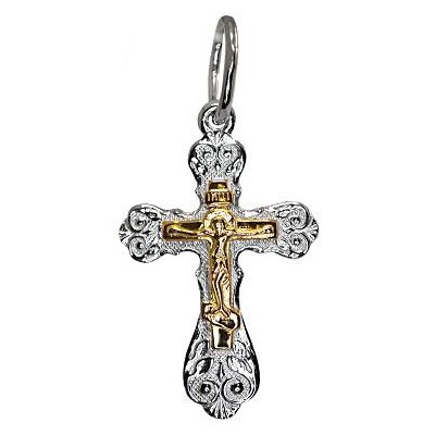 Крест с золотым Распятием Христовым из серебра  Ag 925/Au 585 фото