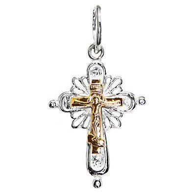 Нательный крест с золотым Распятием Христовым из серебра Ag 925/Au 585 фото