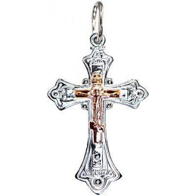 Православный крест с золотым Распятием Христовым из серебра  Ag 925/Au 585 фото