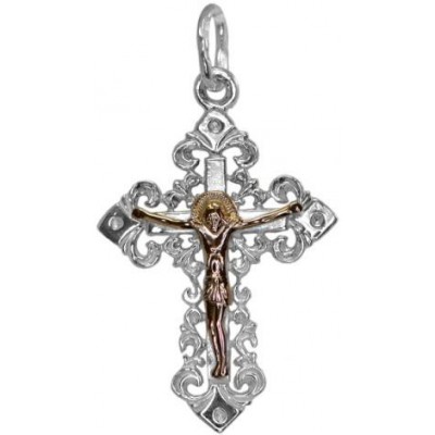 Православный нательный крест с золотым Распятием Христовым из серебра  925 и золота  585 фото