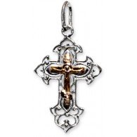Нательный крестик с золотым Распятием Христовым из серебра  Ag 925/Au 585 фото