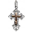 Нательный крестик с золотым Распятием Христовым из серебра  Ag 925/Au 585