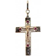 Православный нательный крест с вставками корунда из  золота и серебра фото