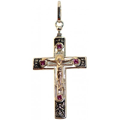 Православный нательный крест с вставками корунда из  золота и серебра фото