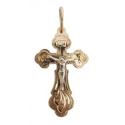 Православный нательный крест, золото 585 пробы цвет металла красный 1.55 гр. фото