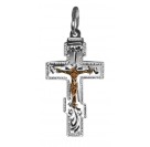 Православный нательный крест с золотым Распятием Христовым из серебра 925 пробы