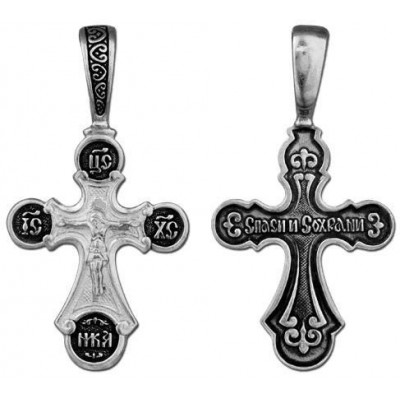 Серебряный нательный крест на цепочку, серебро 925 пробы с чернением фото