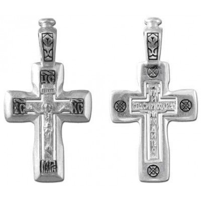 Православный серебряный крест с молитвой: "Крестъ хранитель всея вселенныя", 925 пробы с чернением фото