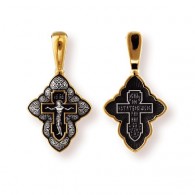 Православный крест "Распятие Христово" с желтой позолотой и чернением фото