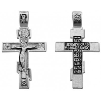 Серебряный нательный крестик с молитвой на обороте Кресту Твоему поклоняемся Владыко… фото