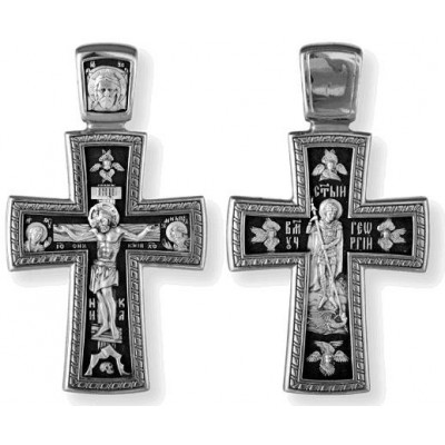 Крест православный "Распятие Христово. Св. Георгий Победоносец." из серебра 925 пробы с чернением фото