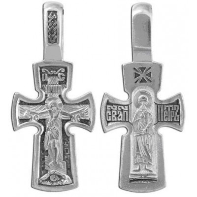 Крест православный Распятие Христово на обороте лик Св. Петра из серебра 925 пробы фото
