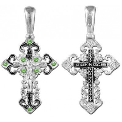 Крест православный с фианитами из серебра 925 пробы с чернением фото