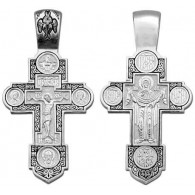 Крест православный "Распятие Христово. Покров Пресвятой Богородицы.", серебро 925 пробы с чернением фото