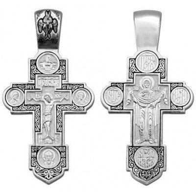 Крест православный "Распятие Христово. Покров Пресвятой Богородицы.", серебро 925 пробы с чернением фото