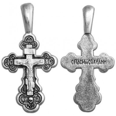 Православный нательный крест из серебра 925 пробы с чернением фото