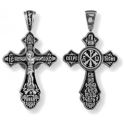 Распятие Христово. Хризма. Православный крест из серебра 925 пробы с чернением фото